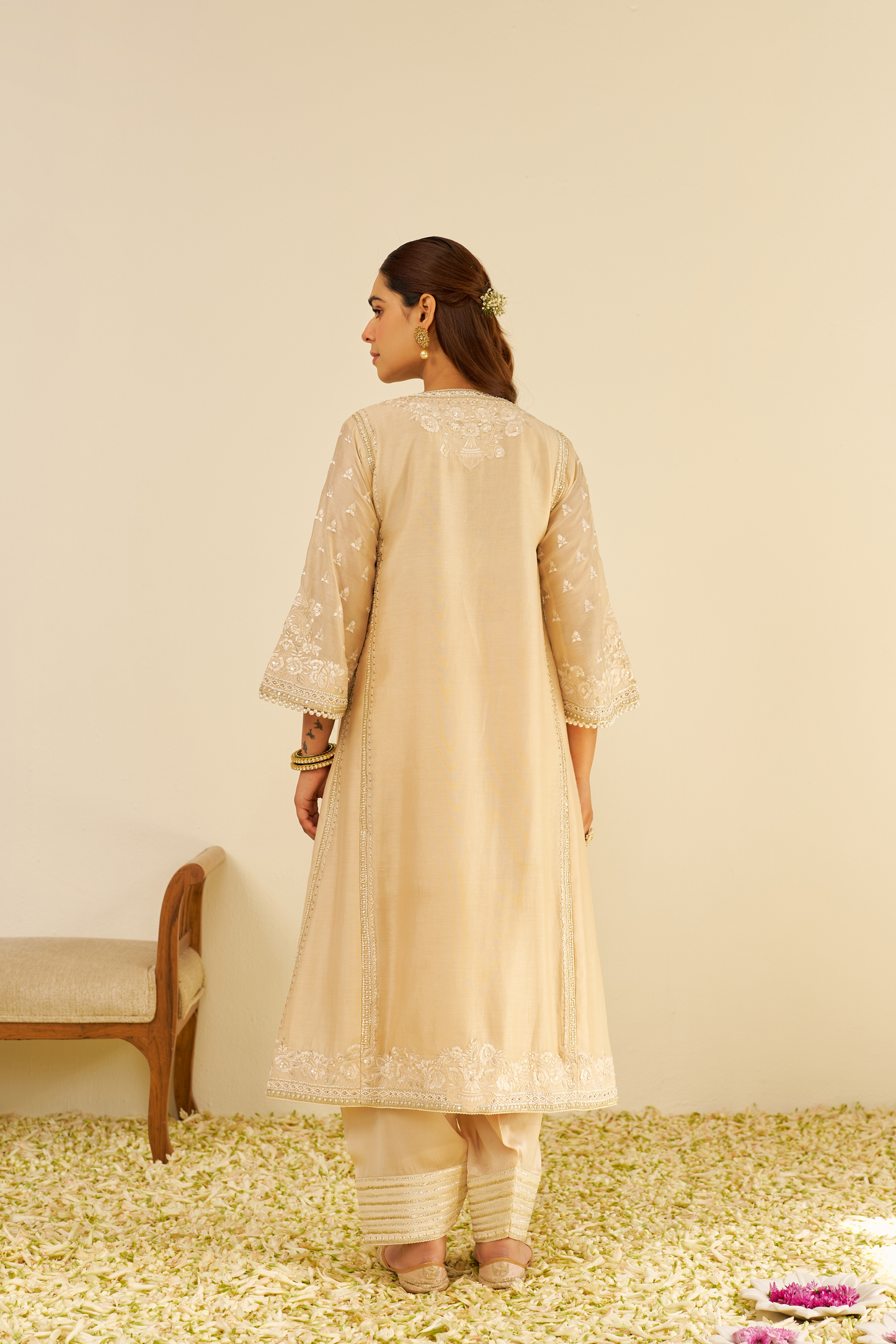 Maaroofa- Beige Long Chauga With Salwar