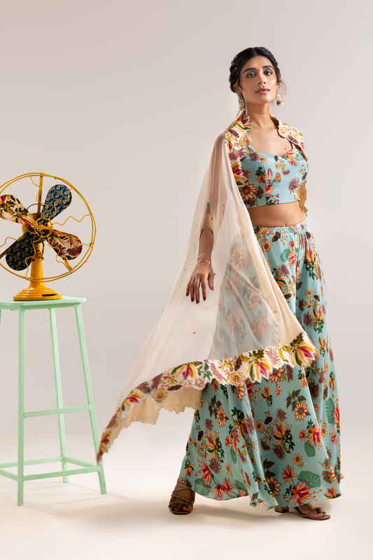 Aarani Embroidered Palazzo Set with a Cape