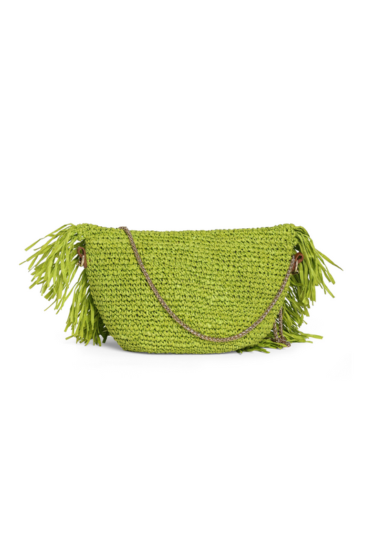 Poppy Green Raffia Moon Crossbody