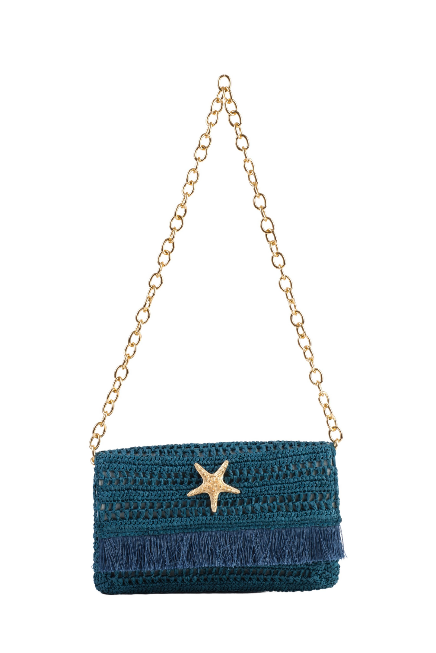 Teal Slim Raffia Clutch