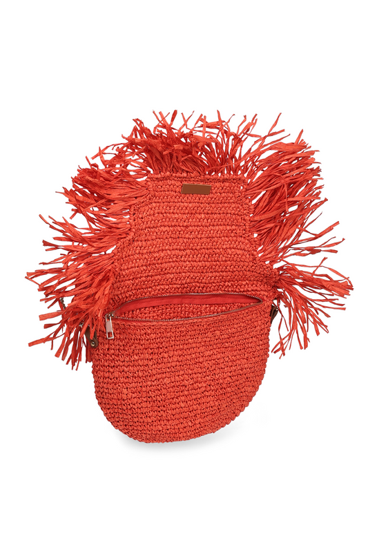 Brick Red Raffia Moon Crossbody