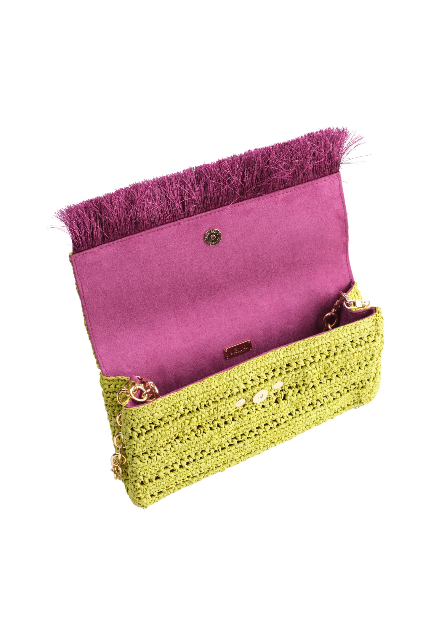 Poppy Green Slim Raffia Clutch