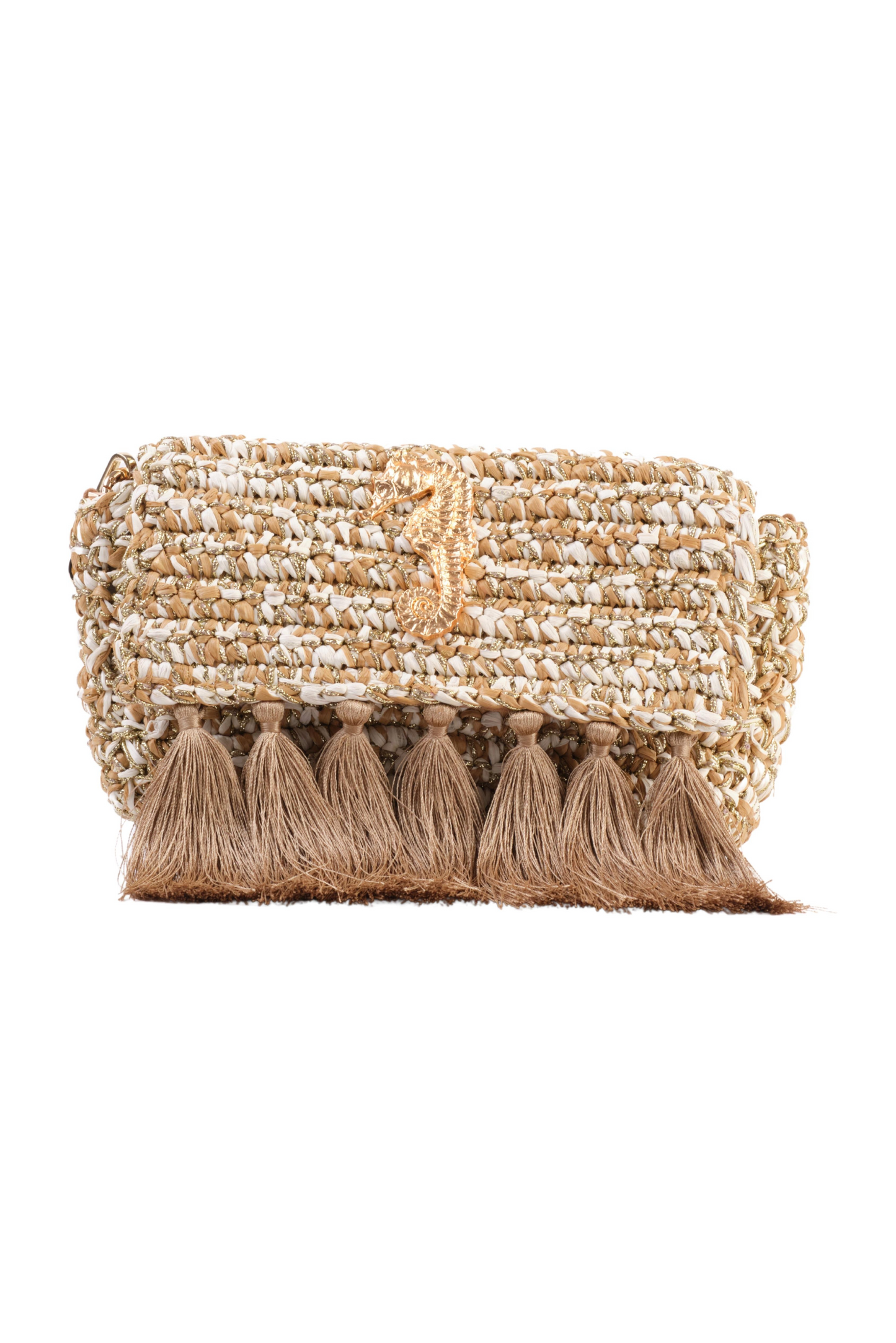3 Weave Real Raffia Clutch- Beige & Gold