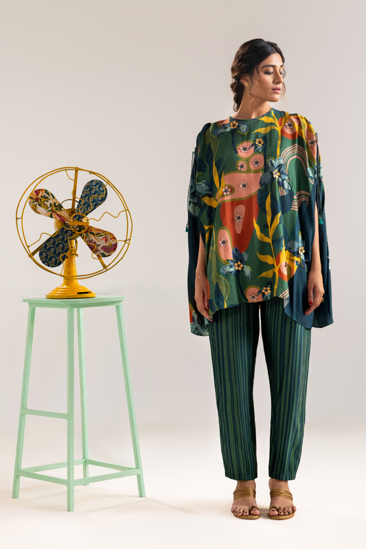 Flora Embellished Co-ord Set- Green