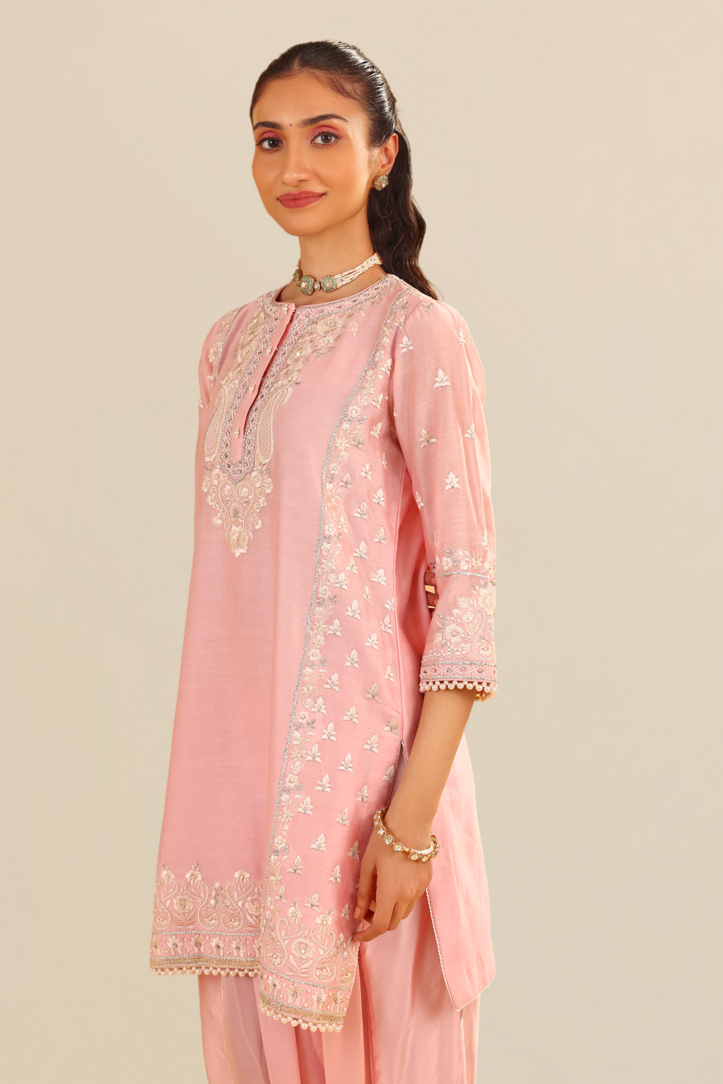 Zaisha - Blush Pink  Short Kurta With Dhoti and Dupatta