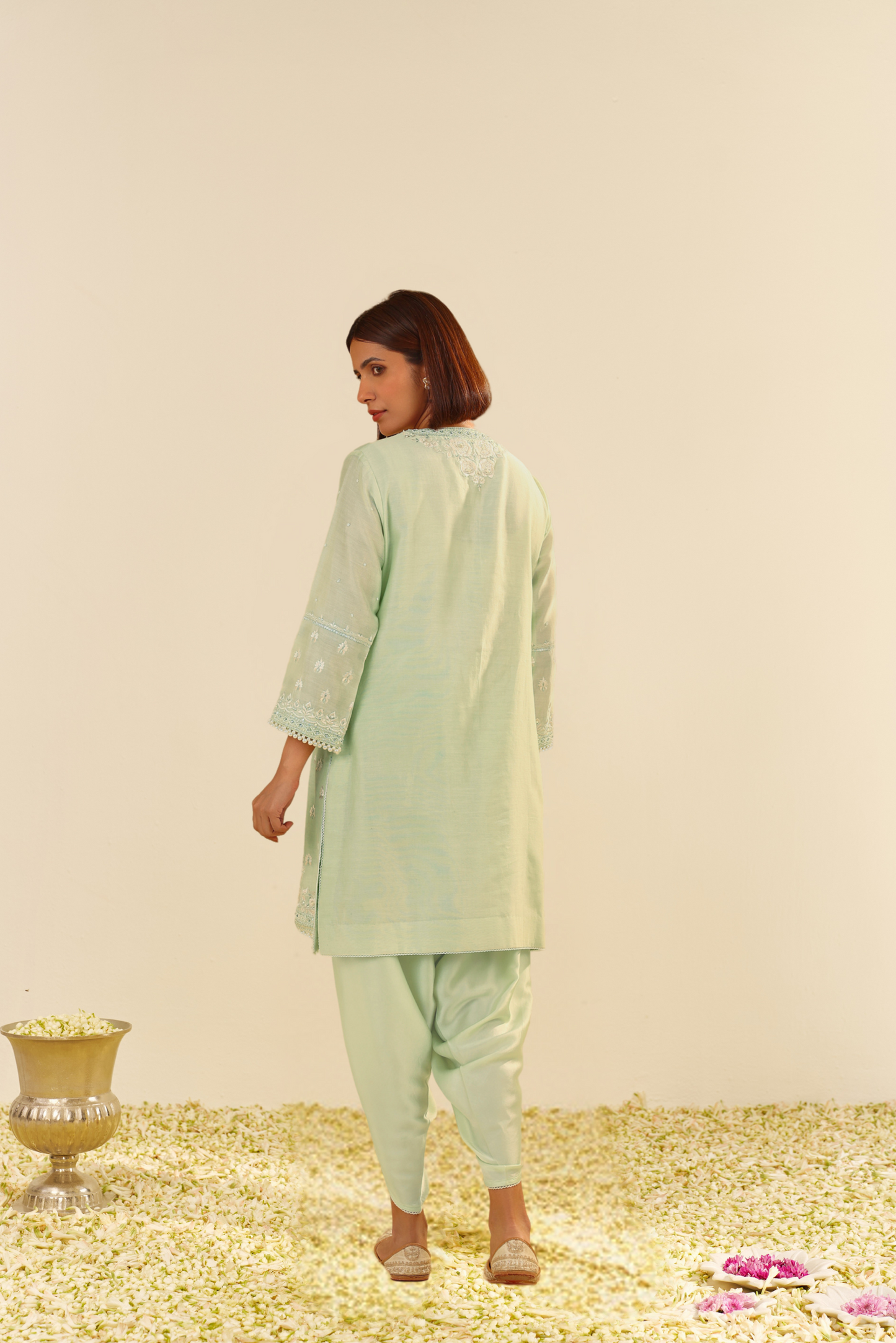 Zahra - Mint Green Short Kurta With Dhoti