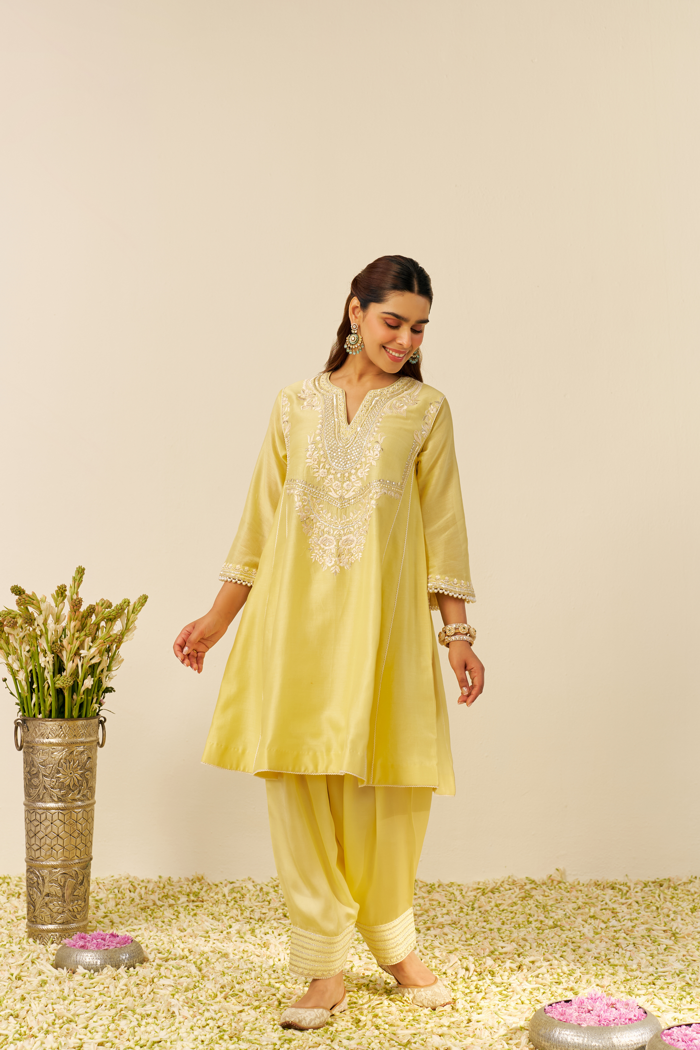 Aiza - Lemon Yellow Short Chauga With Salwar and Dupatta