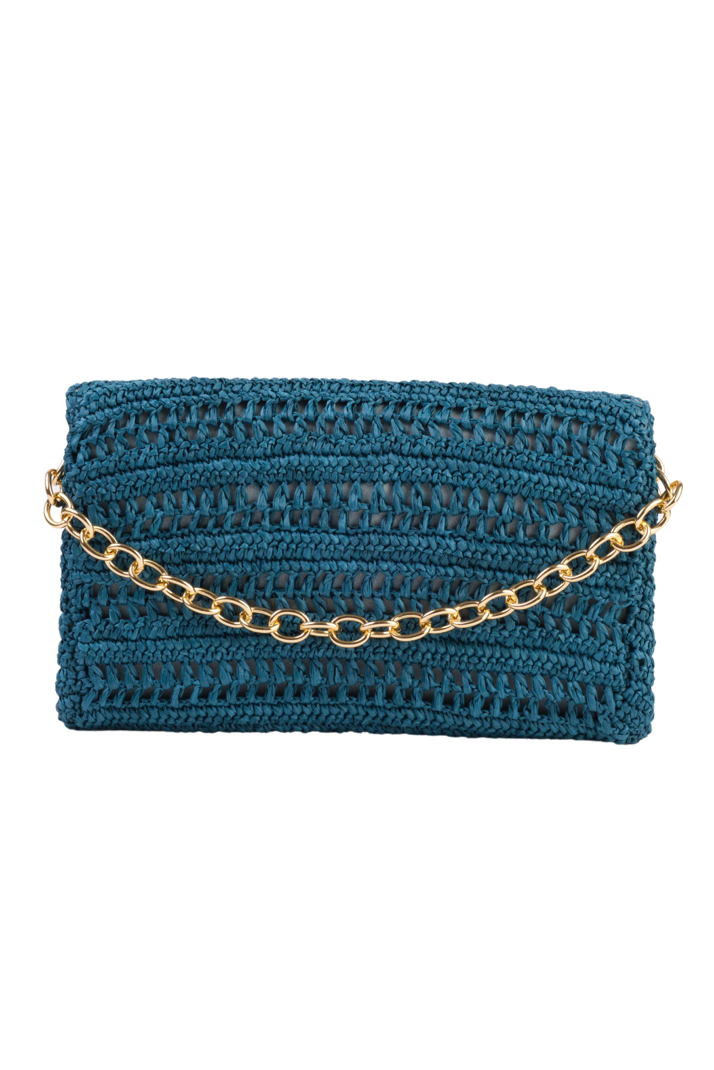 Teal Slim Raffia Clutch