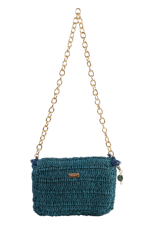 Teal Raffia Crossbody