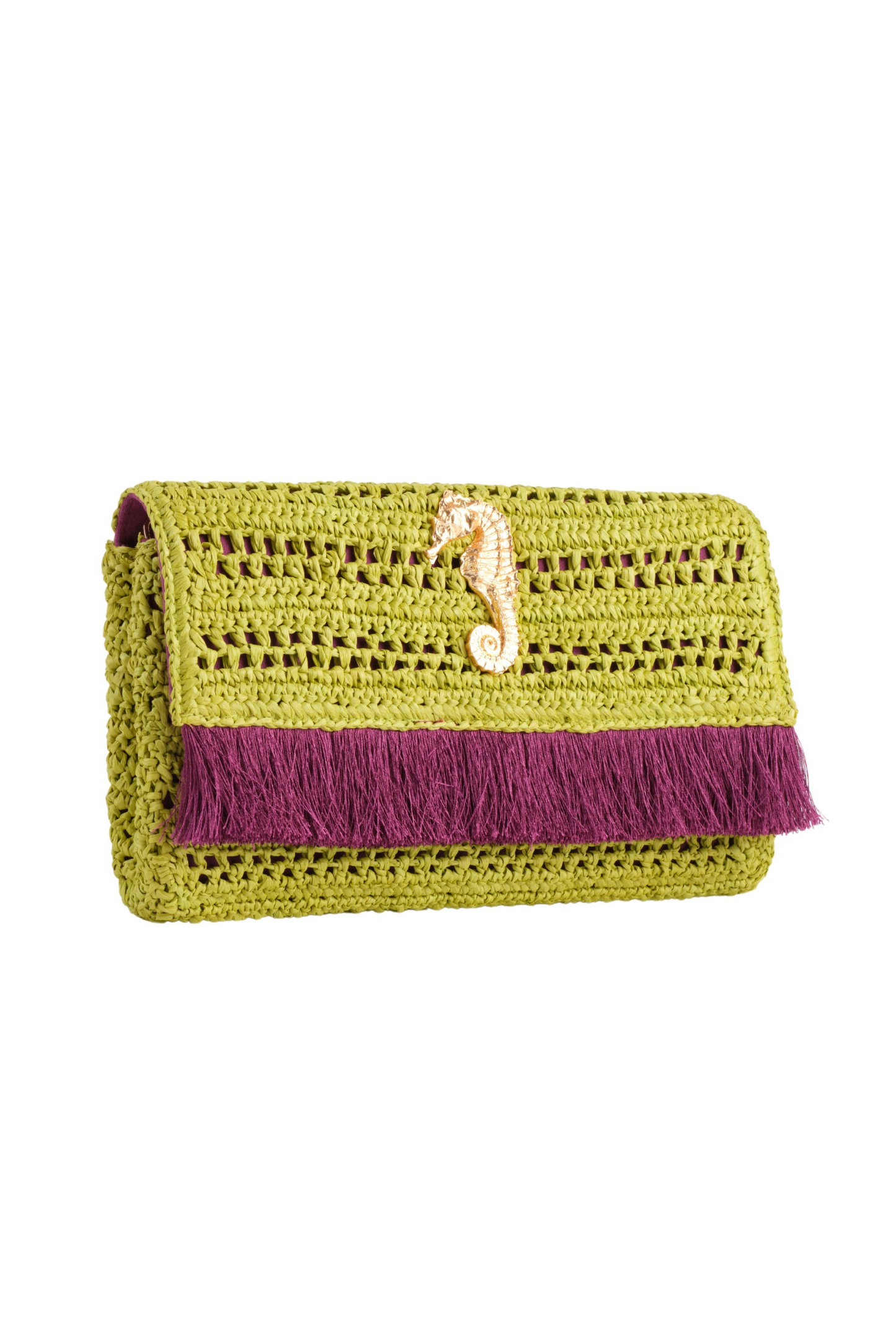 Poppy Green Slim Raffia Clutch