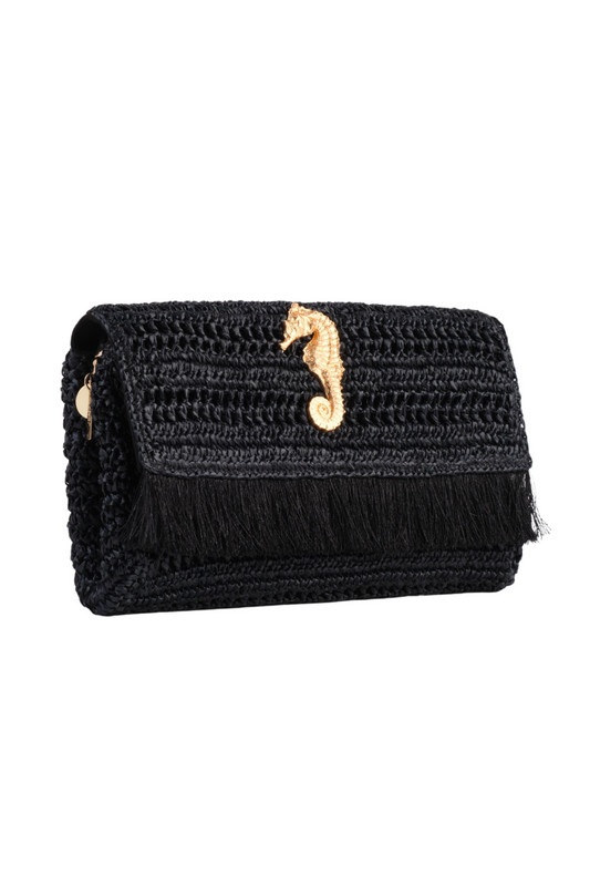 Black Slim Raffia Clutch