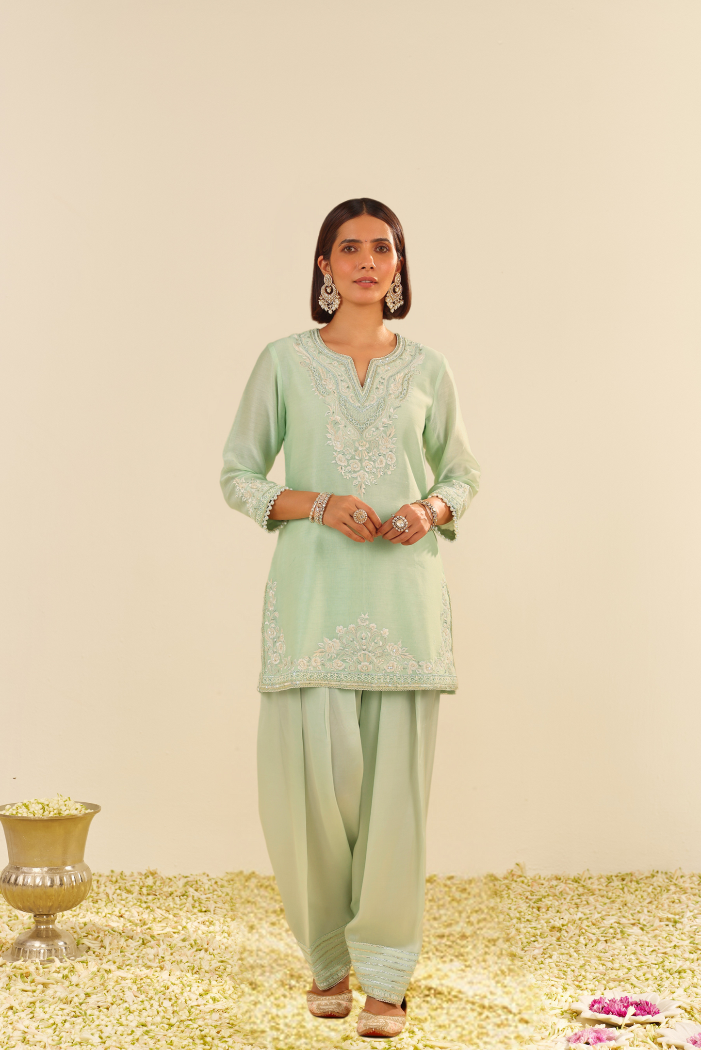Haniya- Mint Green Short Kurta With Salwar and Dupatta