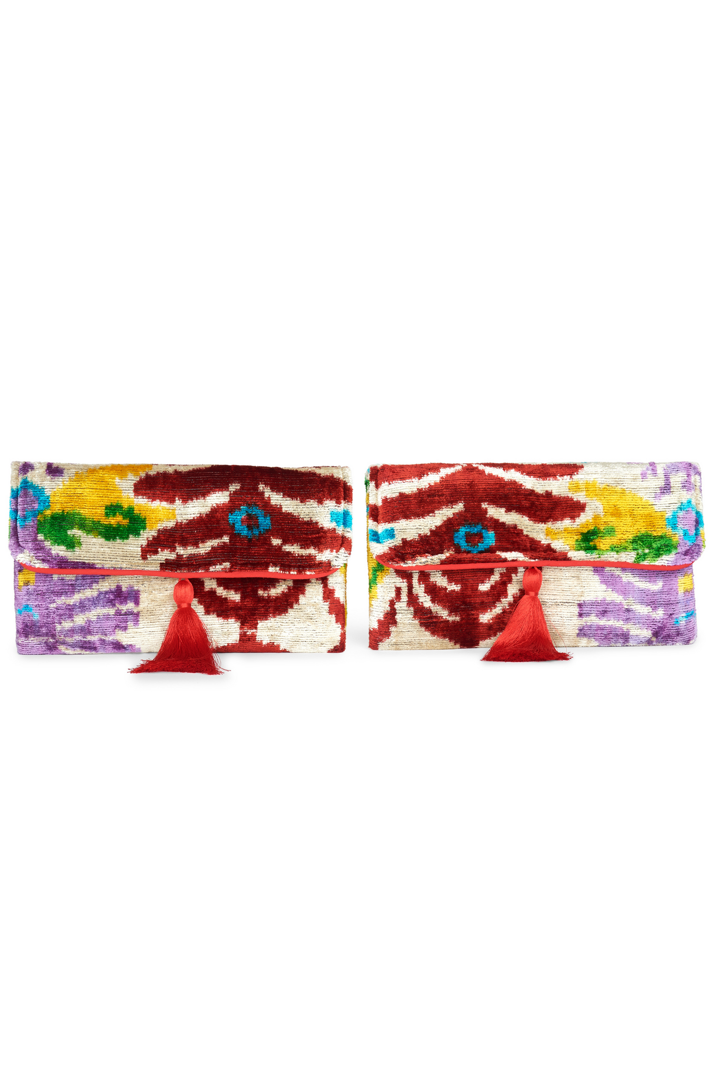 Samba Red Multicolor Velvet Silk Fold Over Clutch