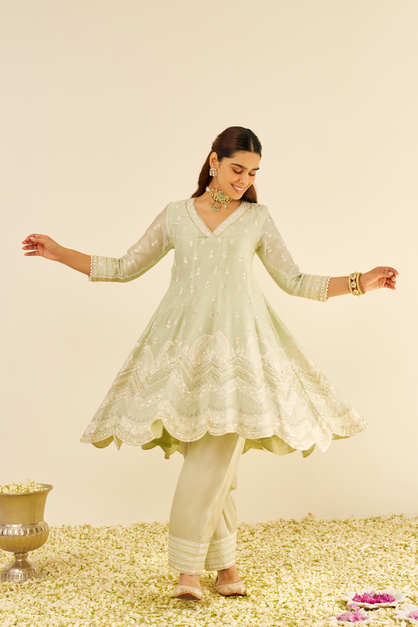 Meeram- Mint Green Short Anarkali With Salwar