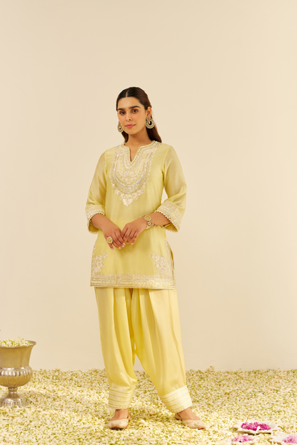 Sara-Lemon Yellow Short Kurta with Salwar