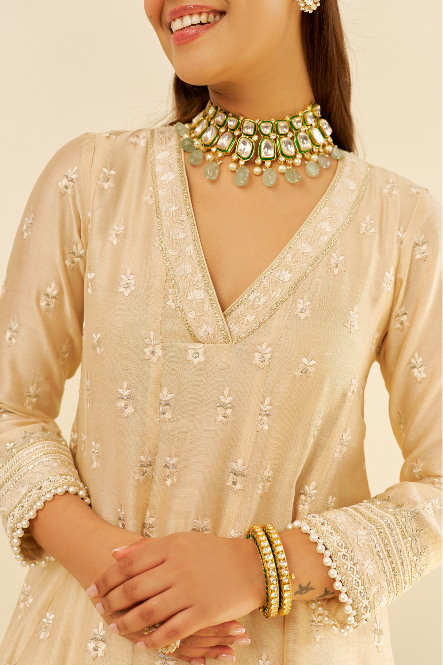 Meeram- Beige Short Anarkali With Salwar