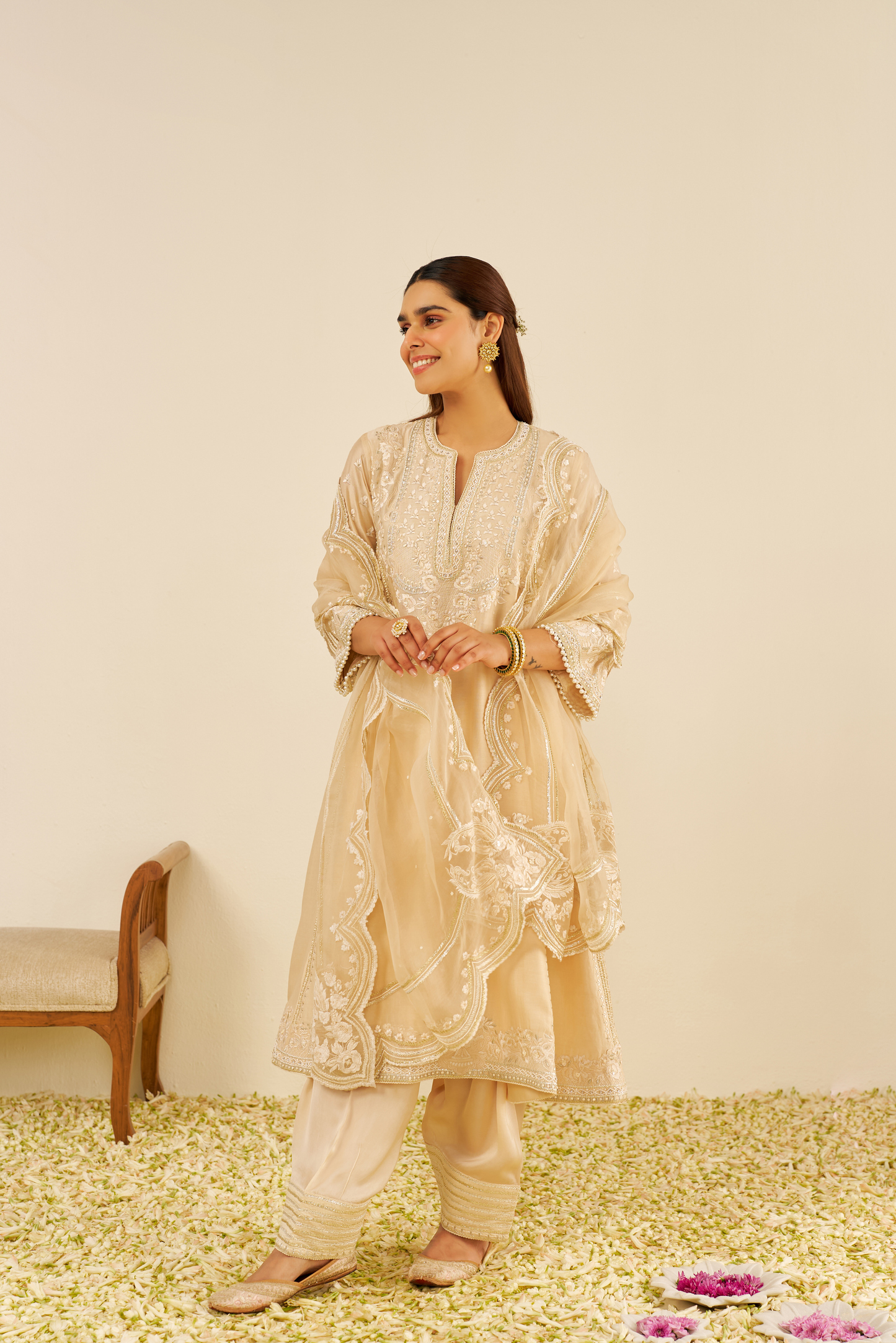 Maaroofa- Beige Long Chauga With Salwar