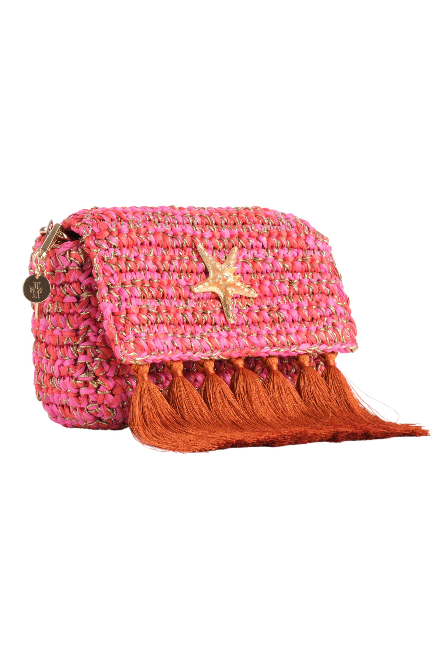 3 Weave Real Raffia Clutch- Pink and Orange