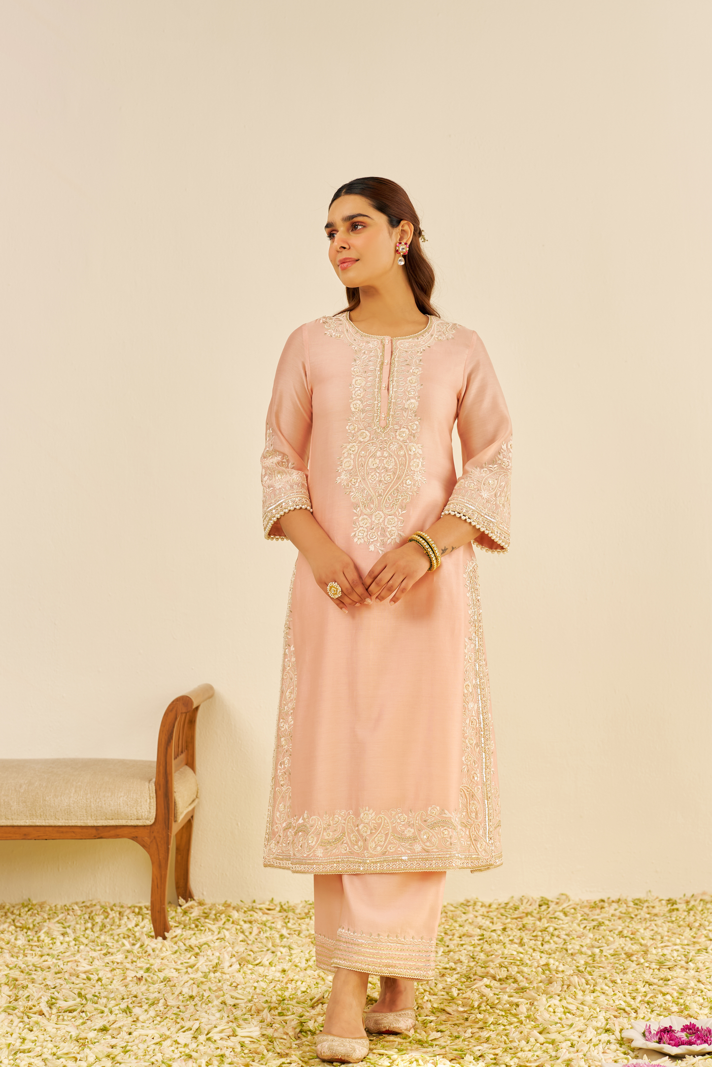 Sereen - Off Rose A-Line Kurta With Palazzo