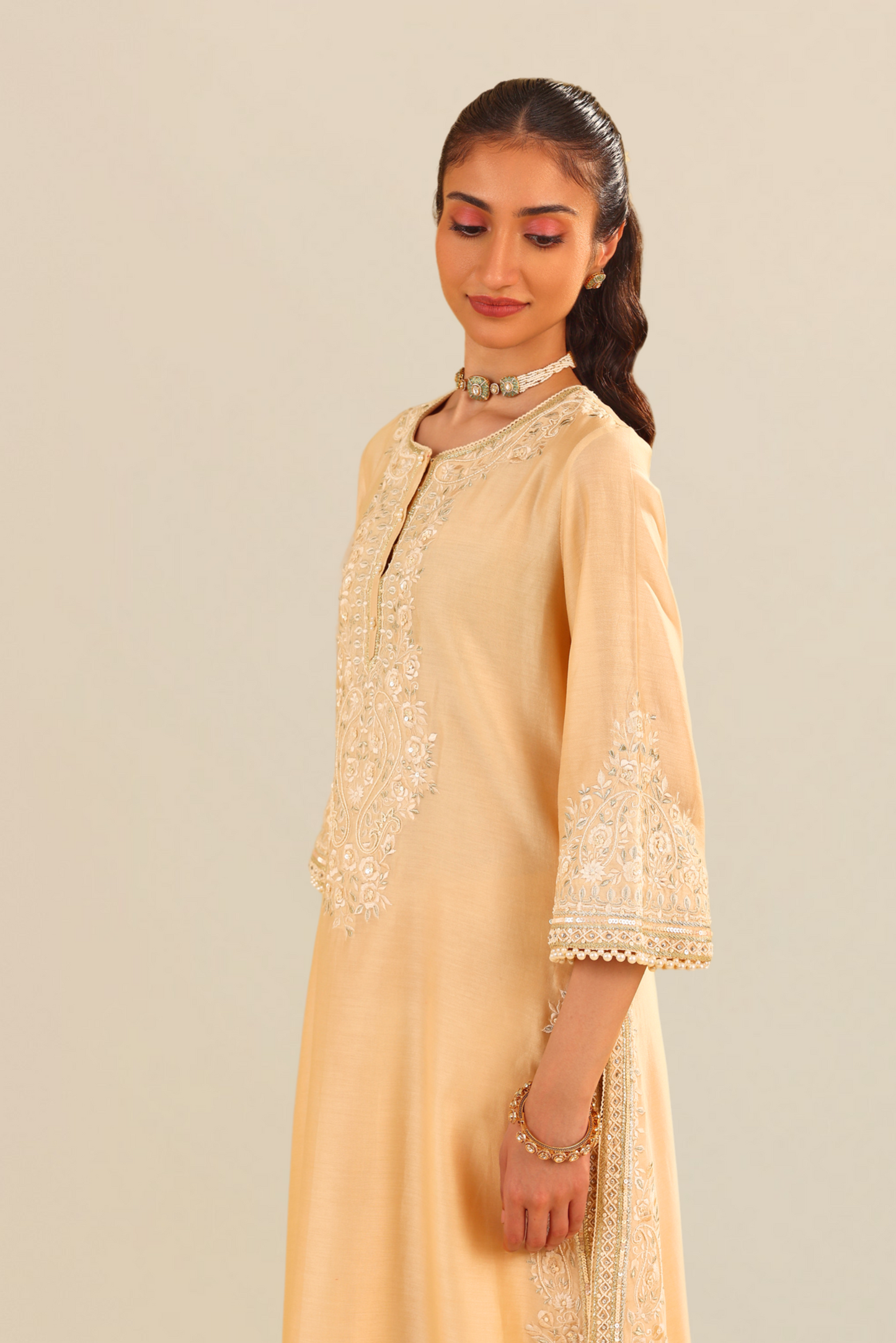 Sereen - Beige A-Line Kurta With Palazzo
