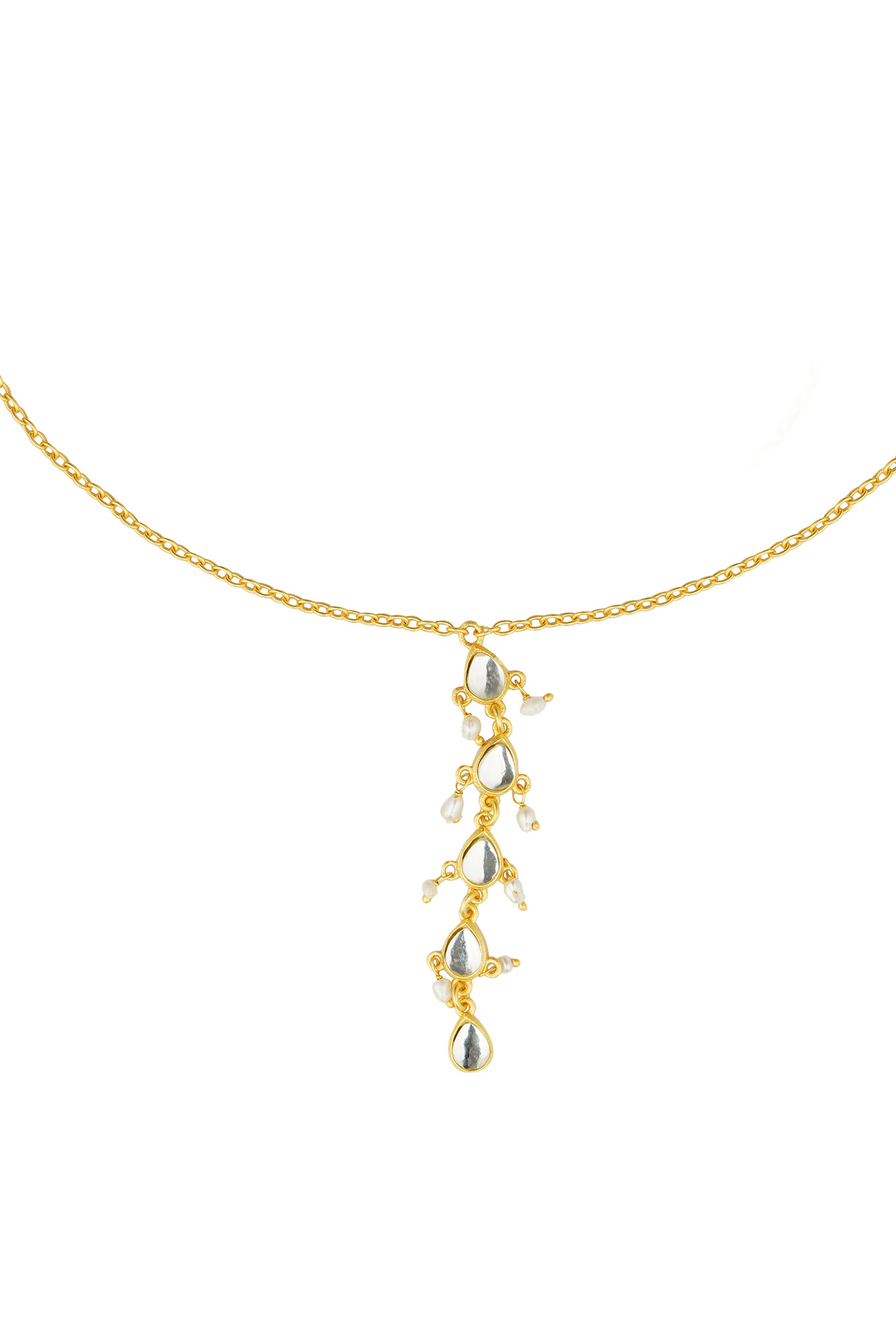 Divine Drops Necklace with Mirror Polki and Pearls