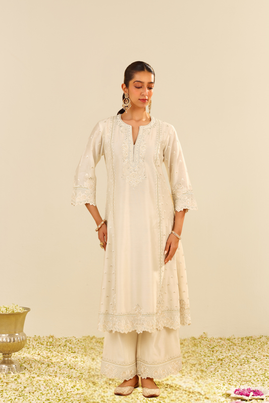 Sumaiya - Daisy Ivory A-Line Kurta With Palazzo