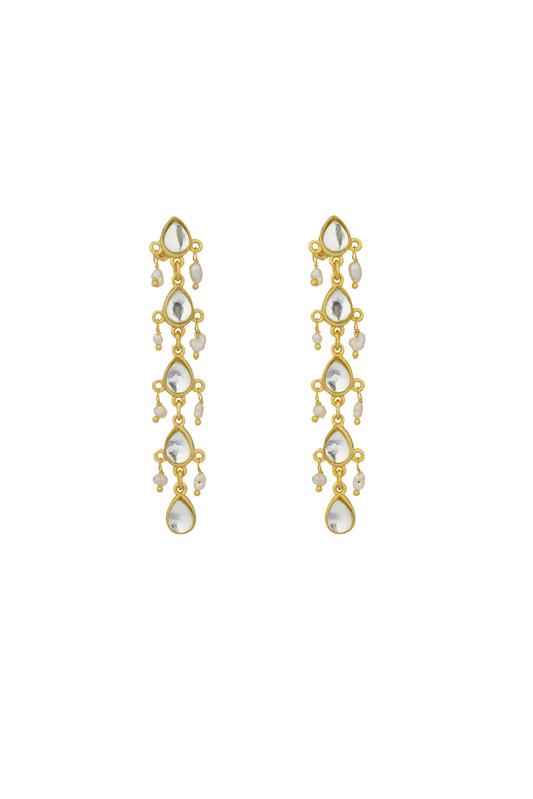 Divine Drops Earrings with Mirror Polki and Pearls