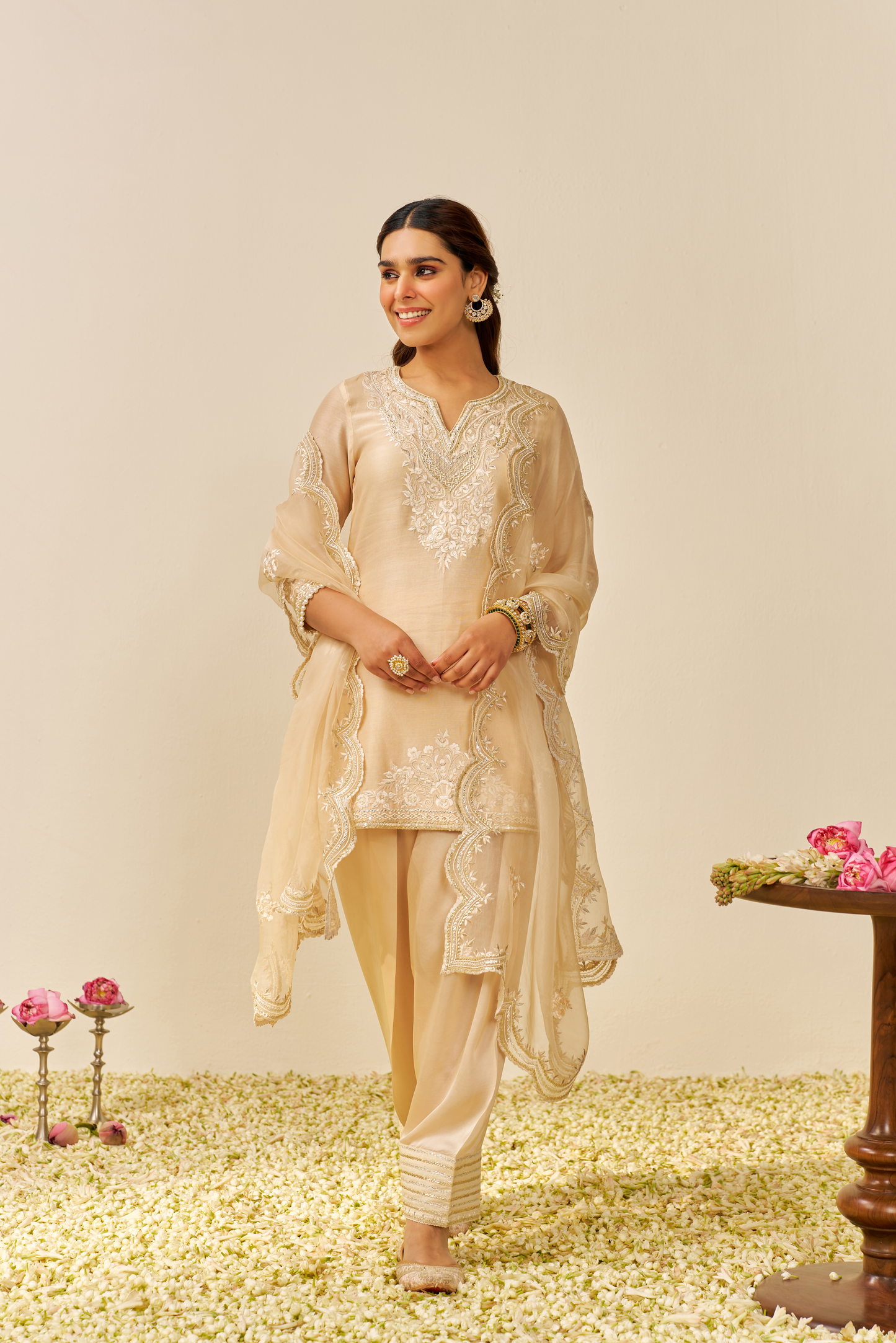 Haniya - Beige Short Kurta With Salwar