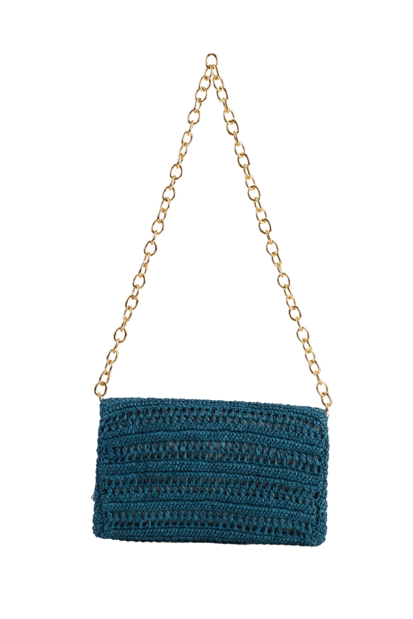 Teal Slim Raffia Clutch