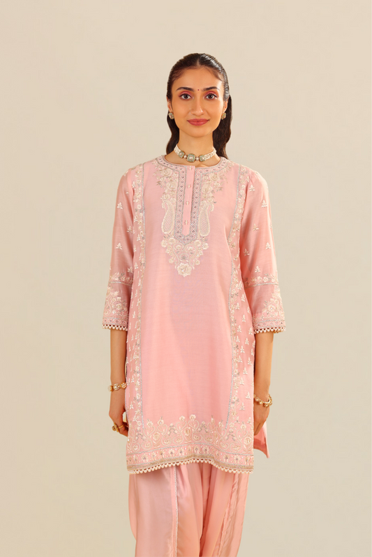 Zaisha - Blush Pink  Short Kurta With Dhoti and Dupatta