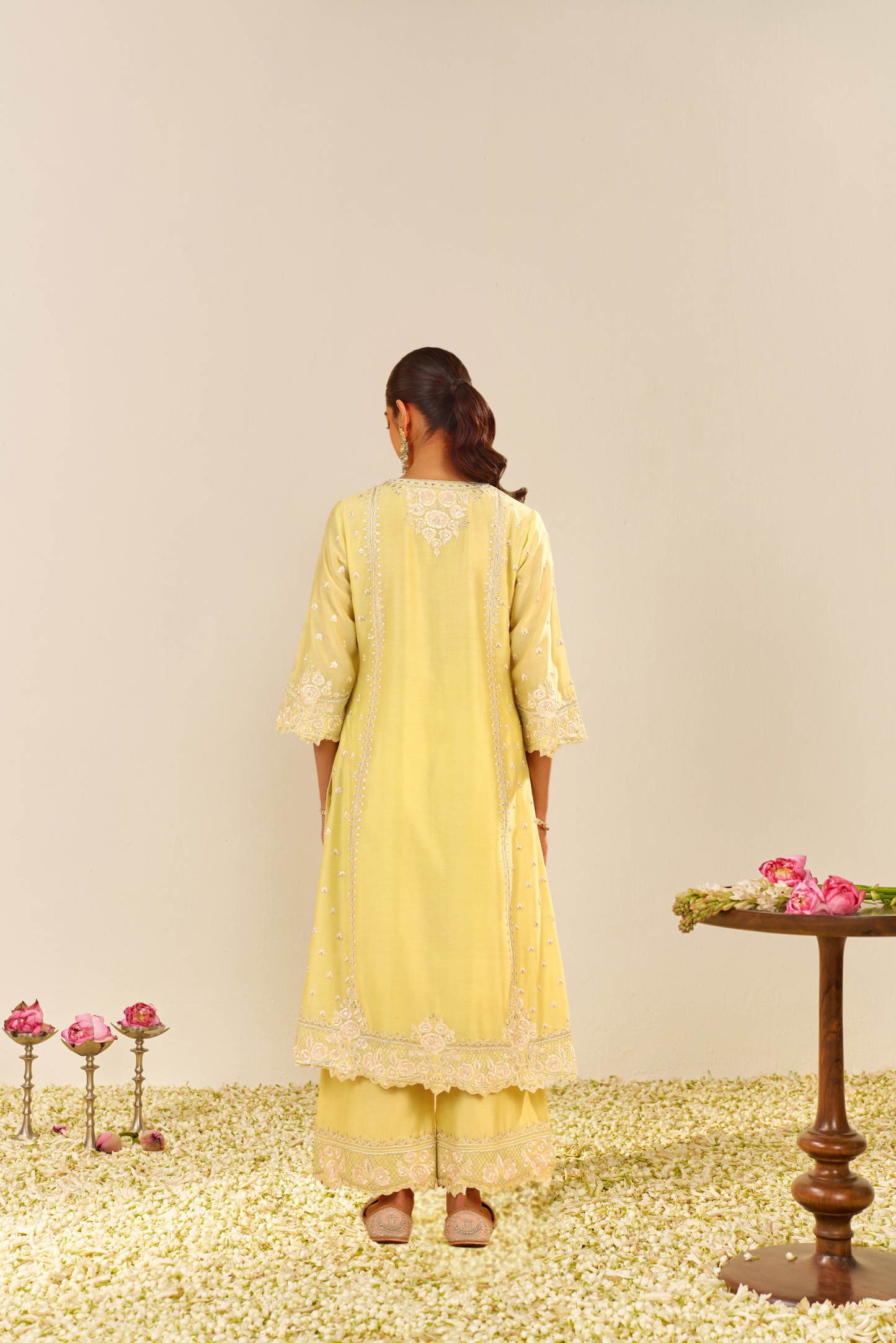 Sumaiya- Lemon Yellow A LIne Kurta With Palazzo and Dupatta