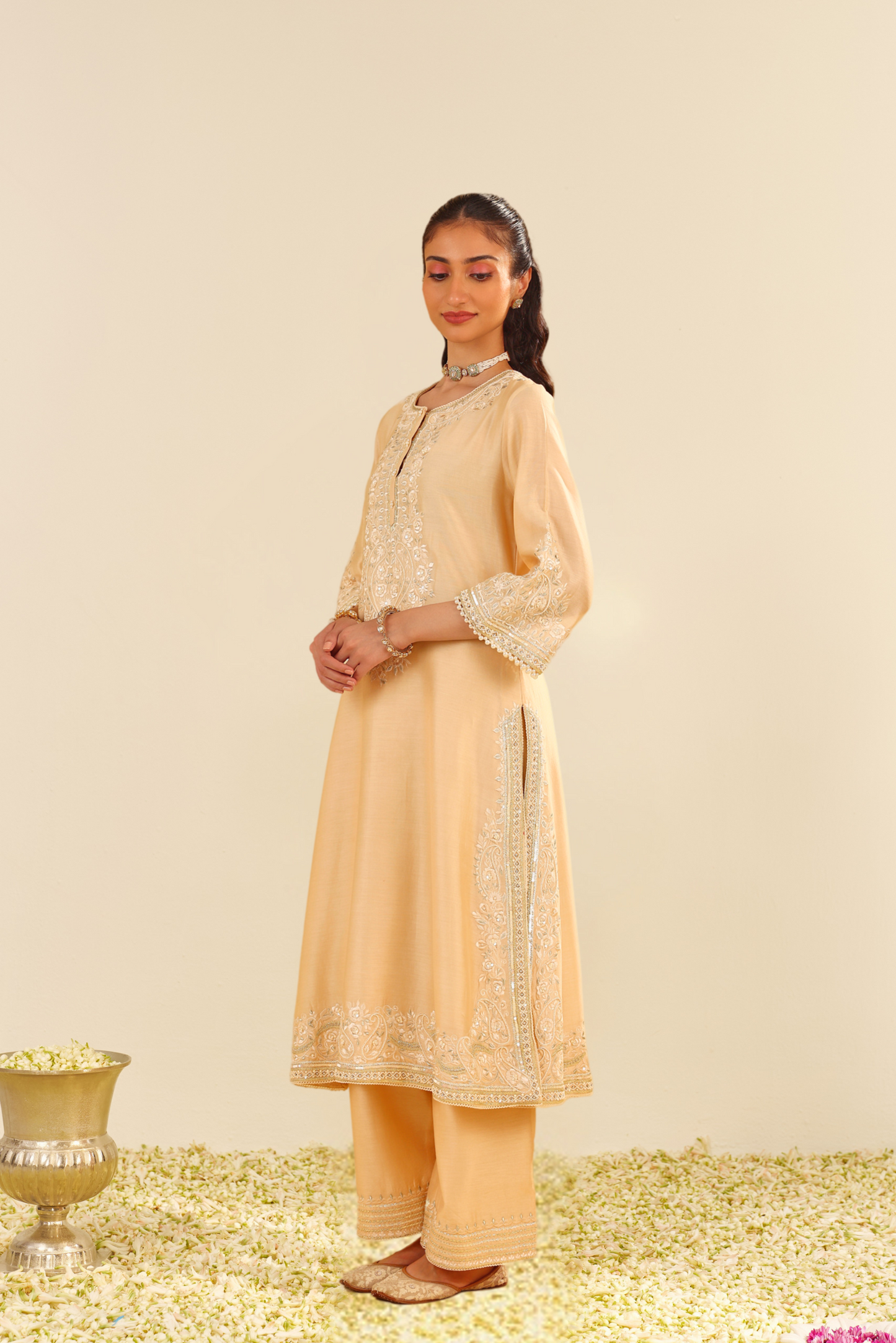 Sereen - Beige A-Line Kurta With Palazzo
