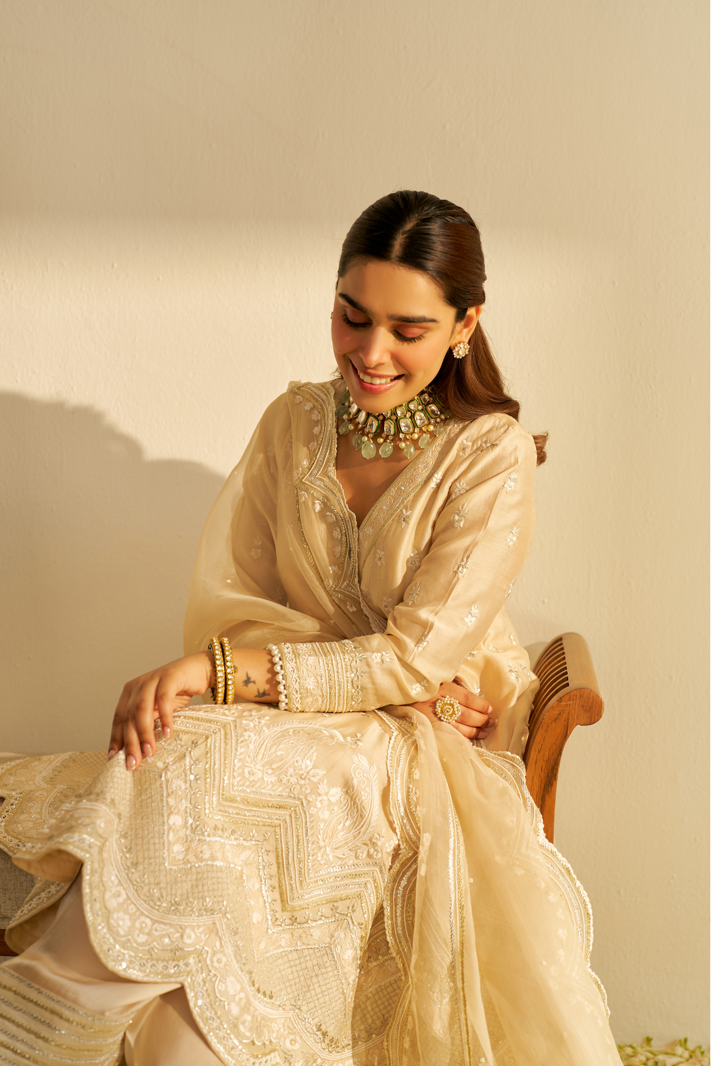 Meeram- Beige Short Anarkali With Salwar