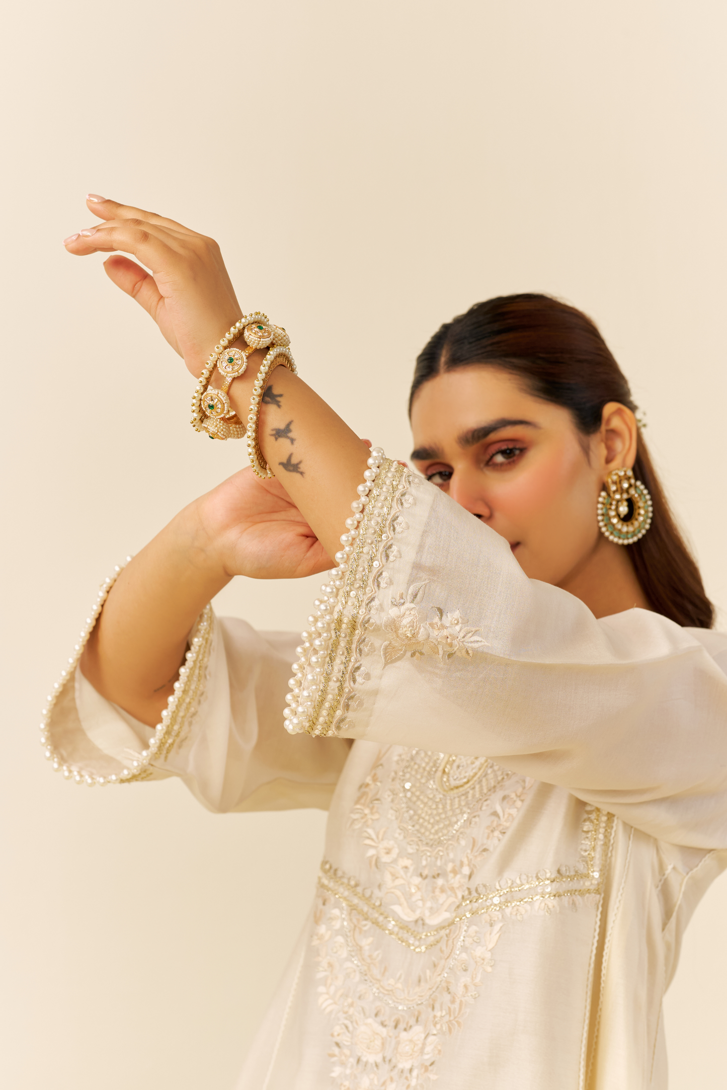 Aiza - Daisy Ivory Short Chauga With Salwar with Dupatta