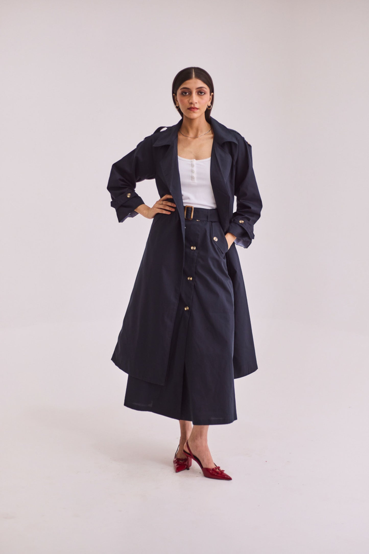 Navy Blue Trench Coat Set