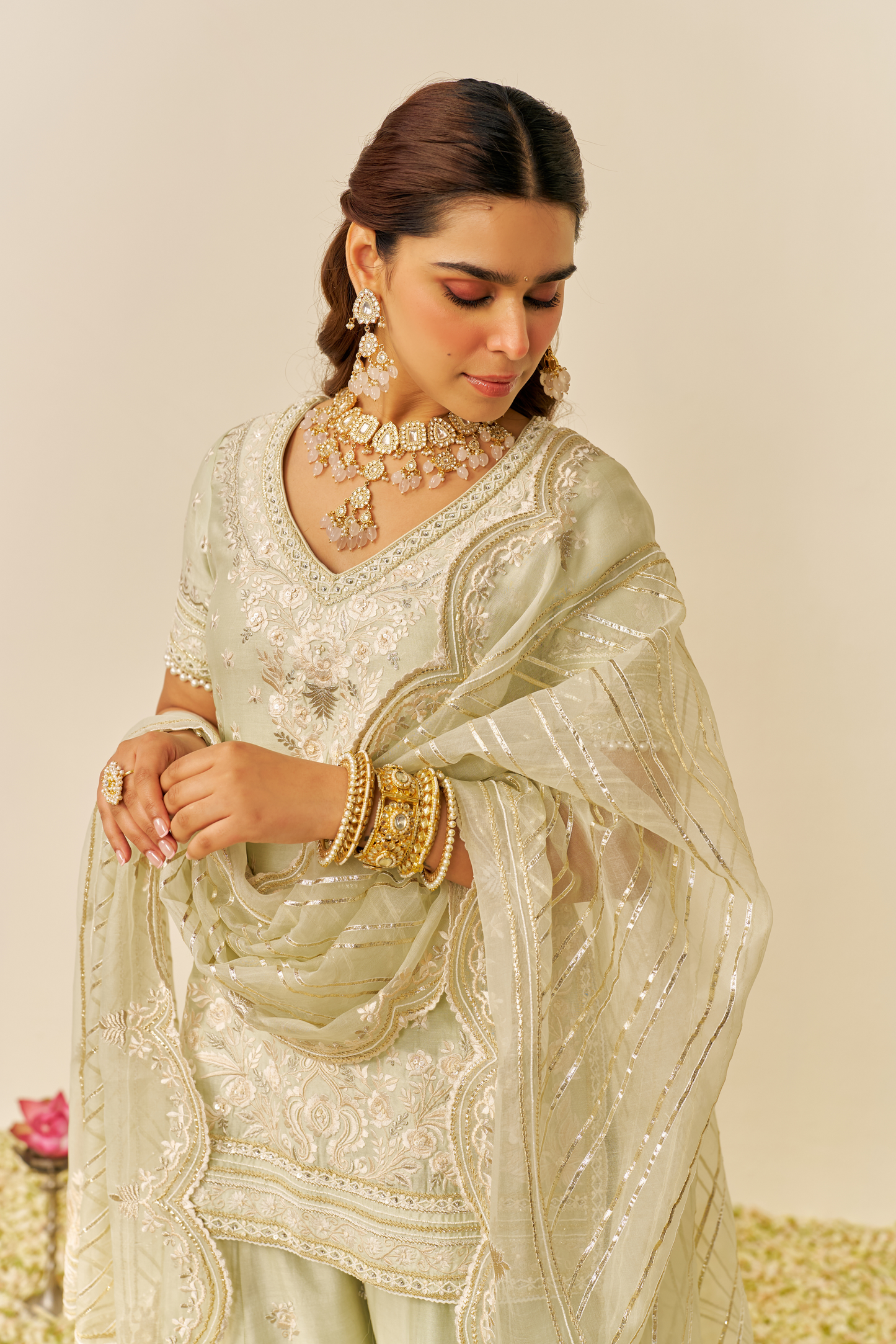 Sameeha - Mint Green Short Kurta With Sharara With Dupatta