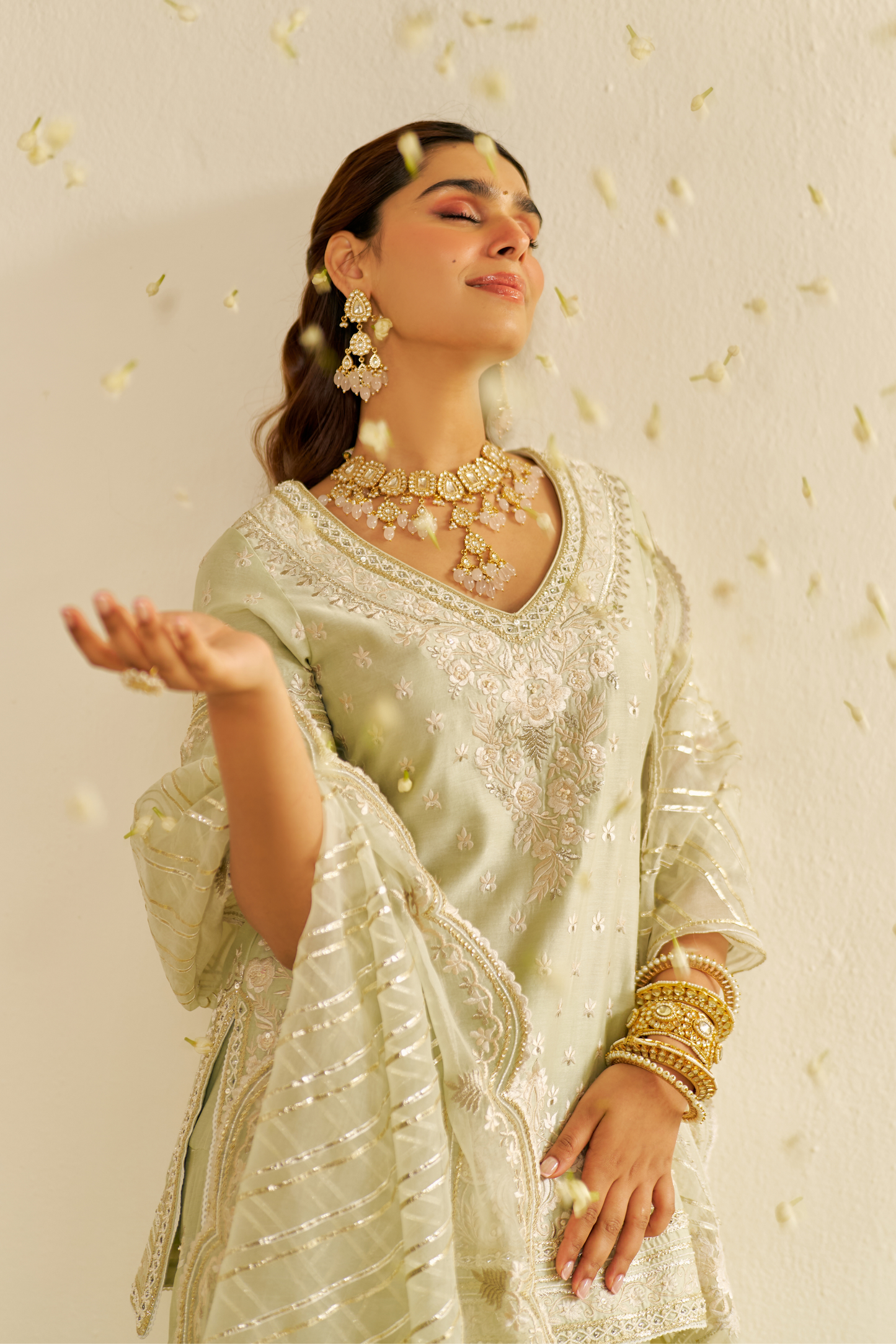 Sameeha - Mint Green Short Kurta With Sharara