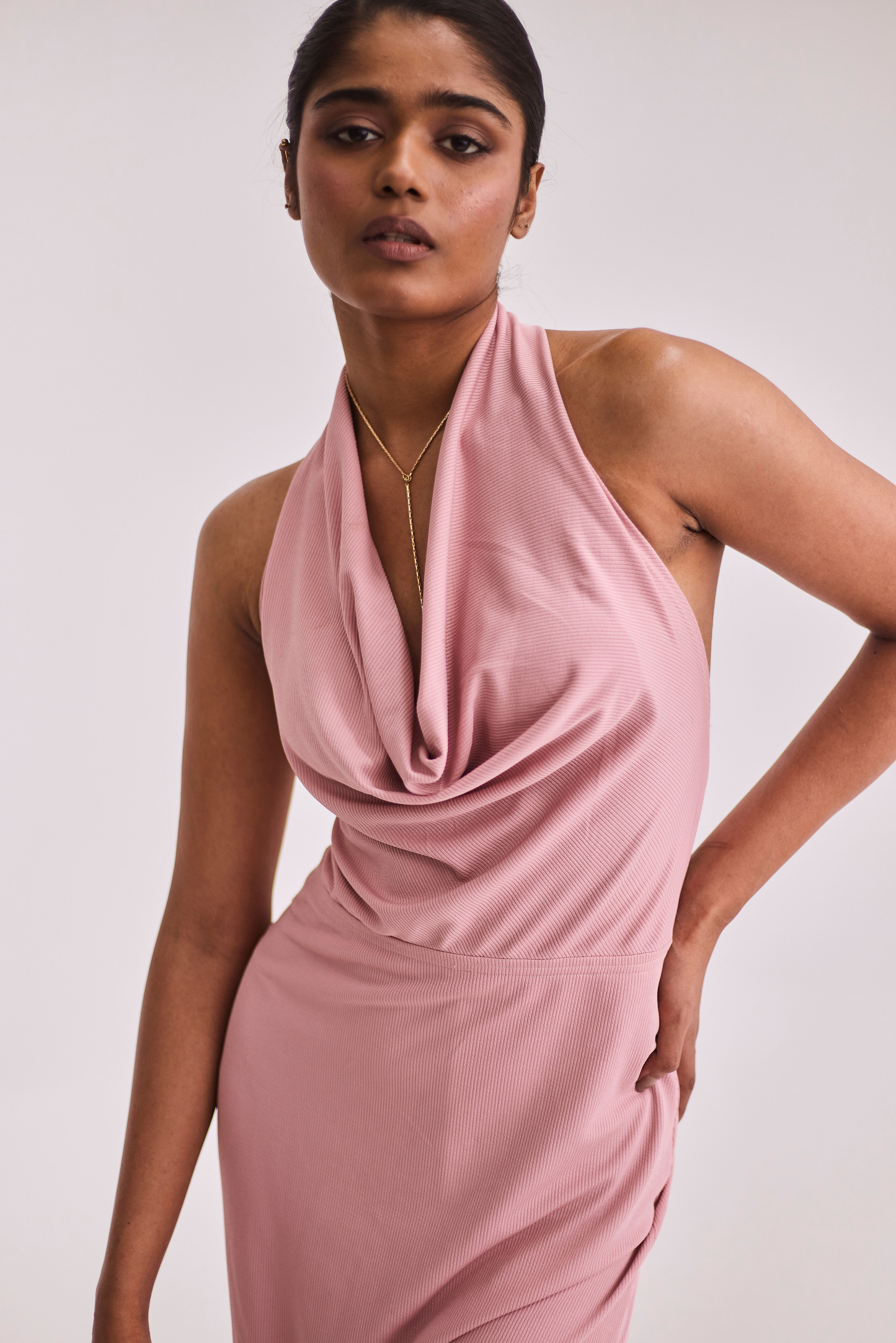 Pink Cowl Neck Maxi Dress