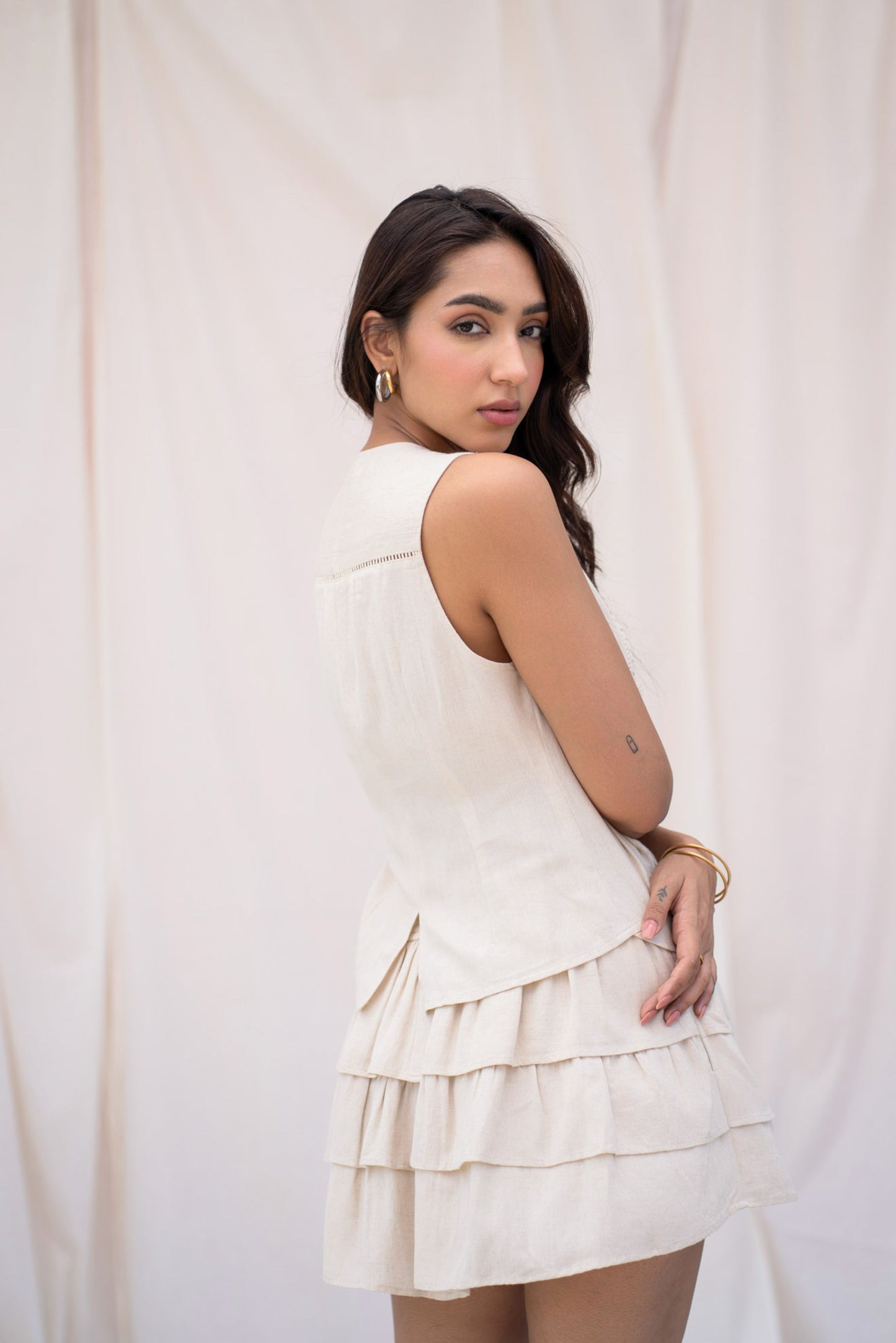 Beige Sleeveless Top & Skort Set