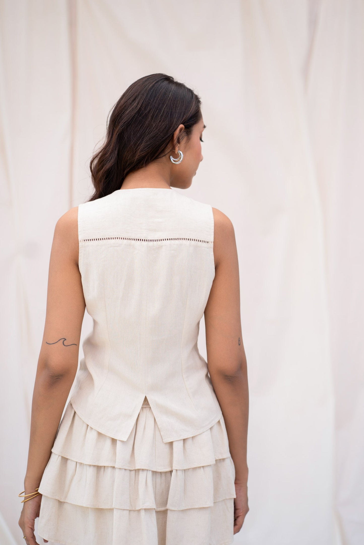 Beige Sleeveless Top & Skort Set