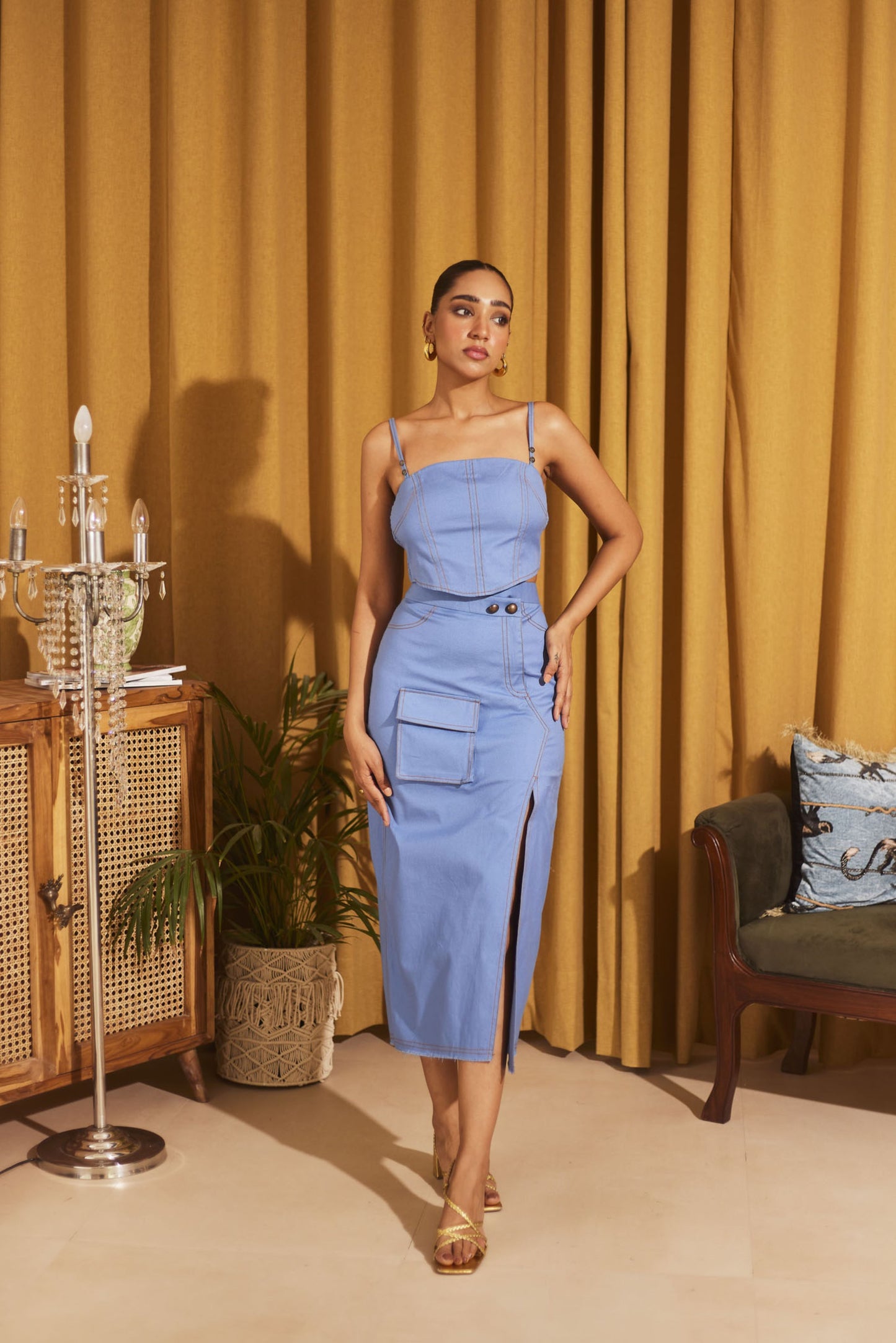 Blue Tube Top & Skirt Set