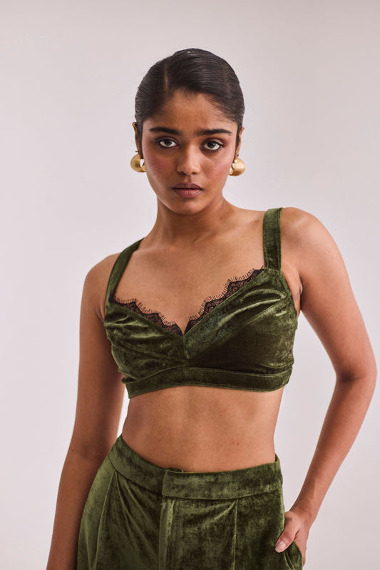 Green Velvet Top & Trouser Set