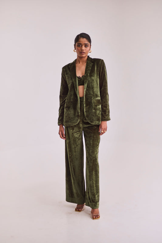Green Velvet Trouser & Blazer Set