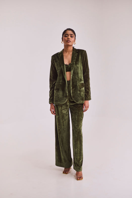 Green Velvet Blazer Set