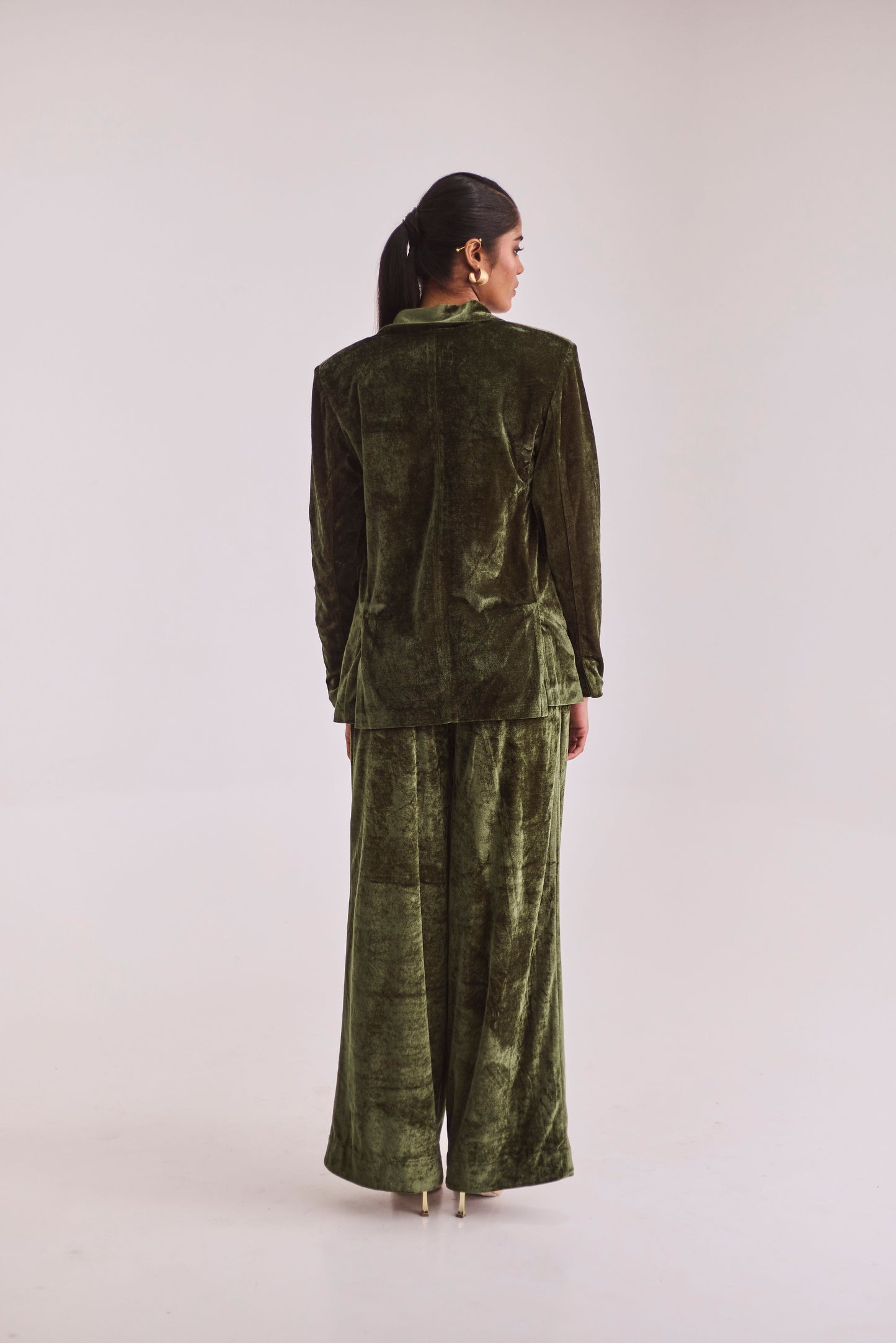 Green Velvet Blazer Set