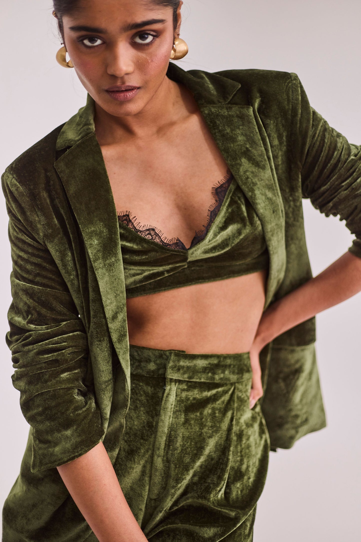 Green Velvet Blazer Set