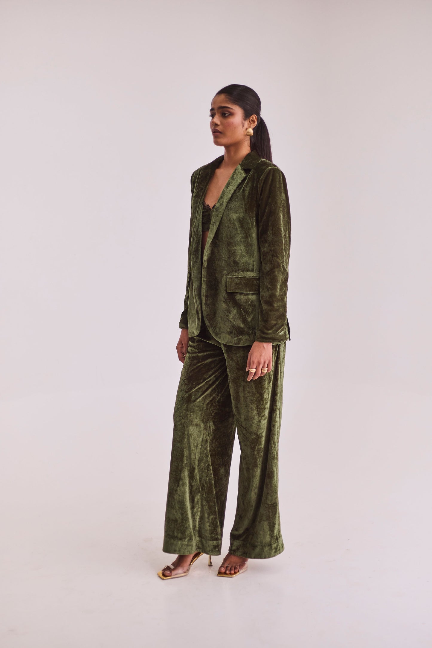 Green Velvet Blazer Set