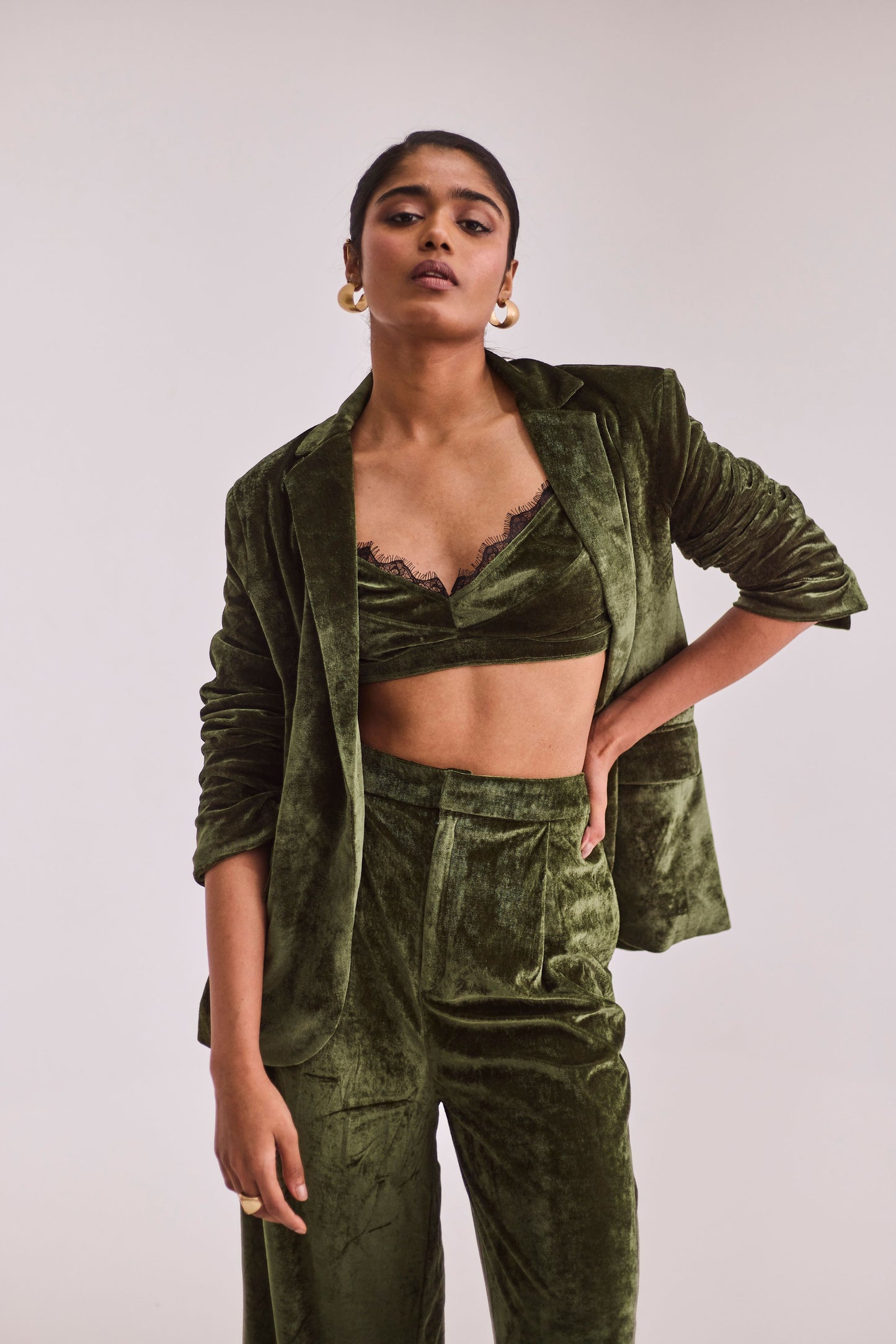 Green Velvet Blazer Set