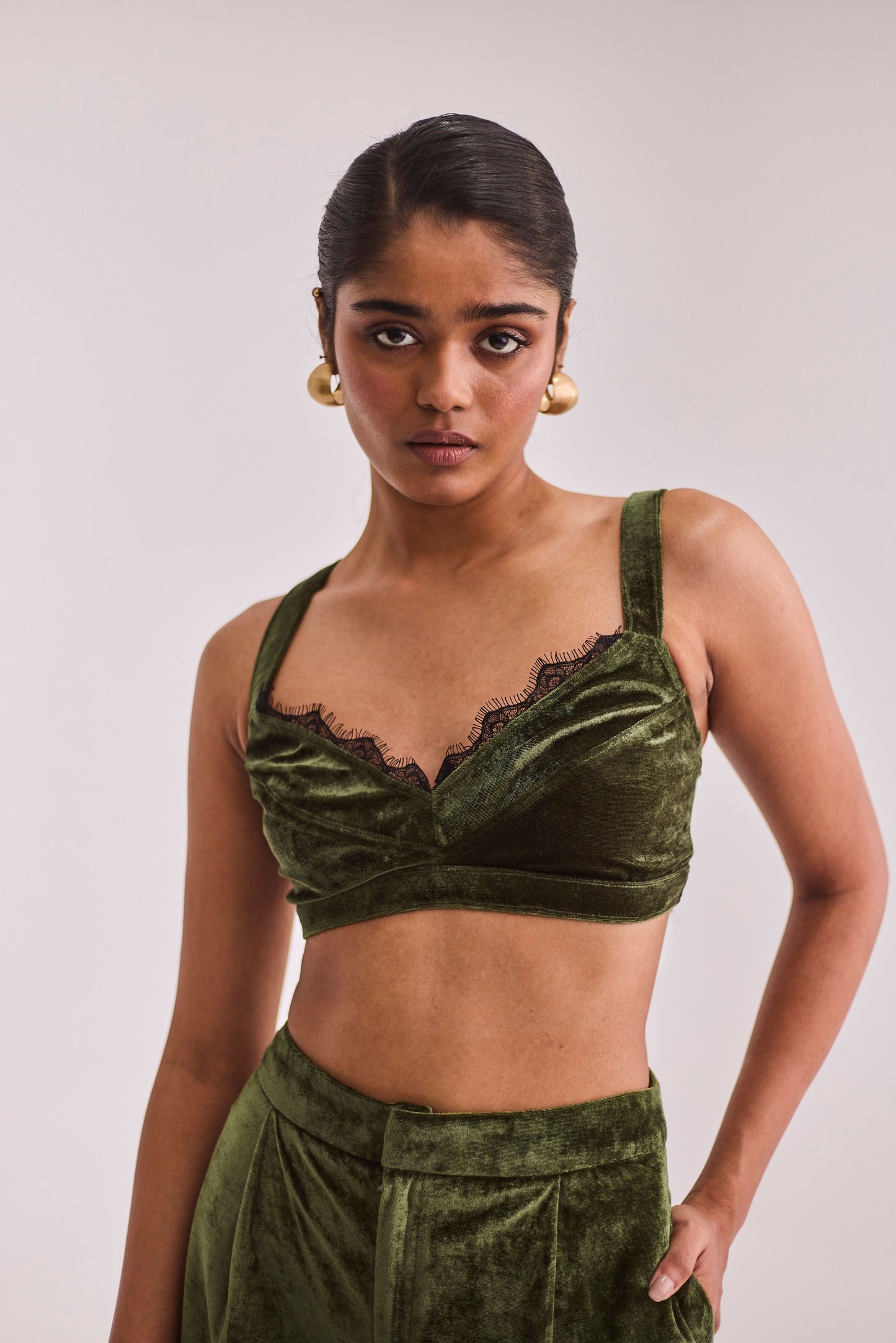 Green Velvet Blazer Set