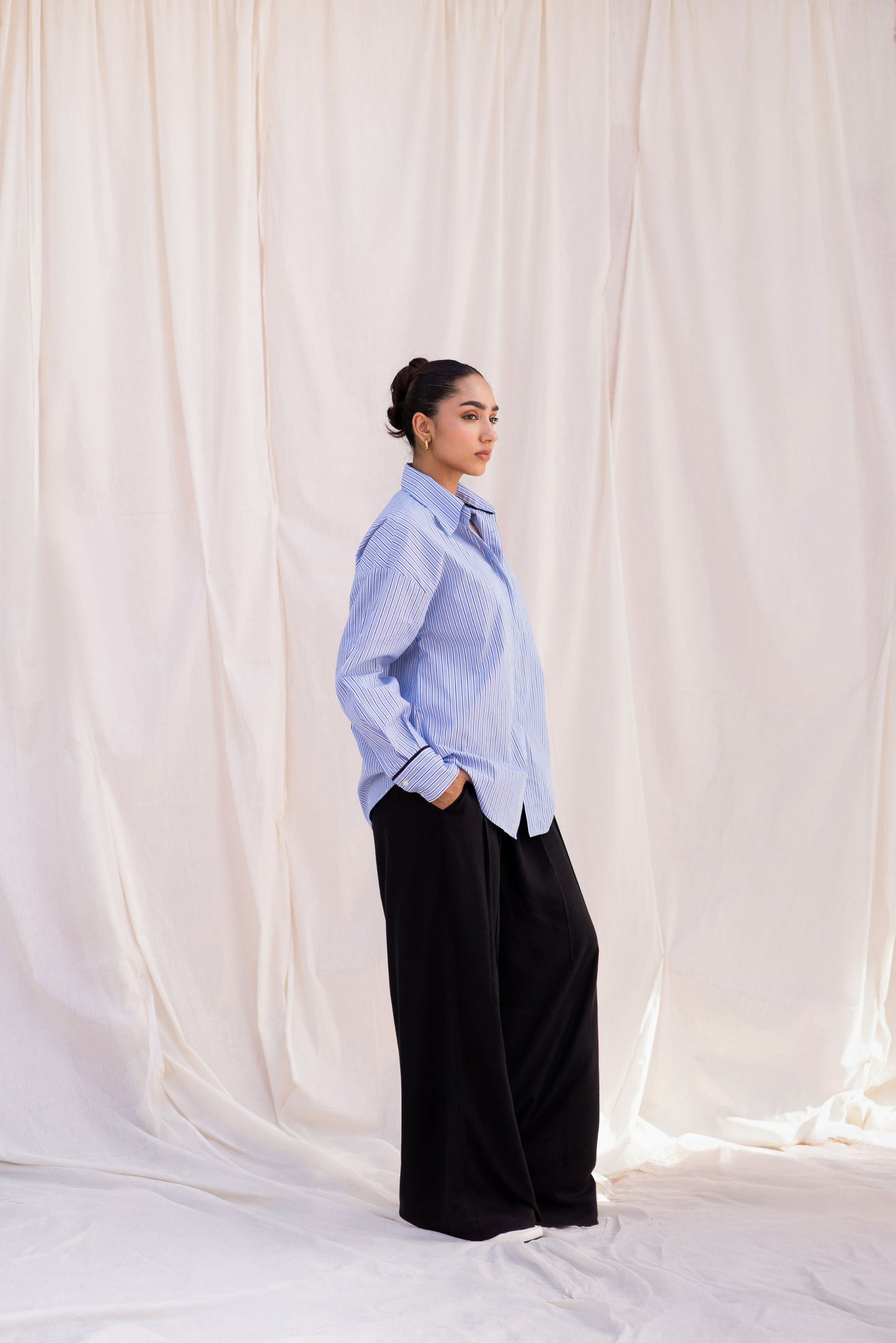 Blue Oversized Shirt & Black Trouser Set